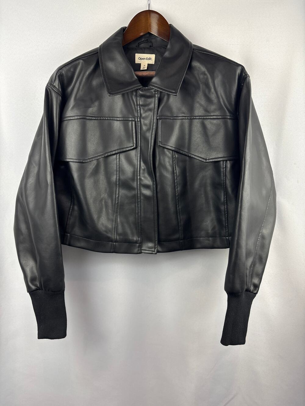 Women’s Open Edit Size 1X Black Faux Leather Biker Jacket